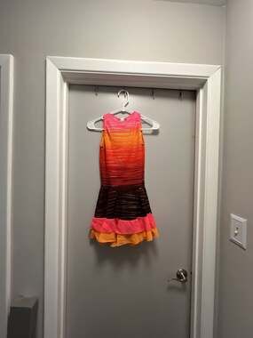 Jerry’s adult small Petite Ice Skating Dress Pink Orange Ombre Ruffle Skirt